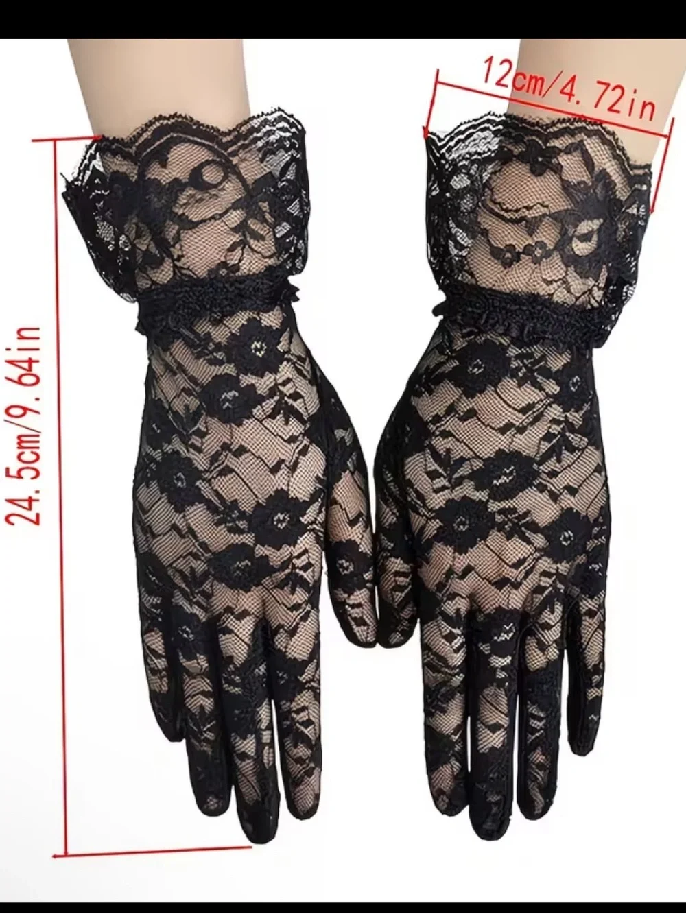 Black Lace Gloves Elegant Sheer Evening Gloves super stretch one size fits all